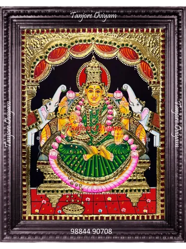 Goddess Gajalakshmi Tanjore art with elephants gold foil traditional Lakshmi painting